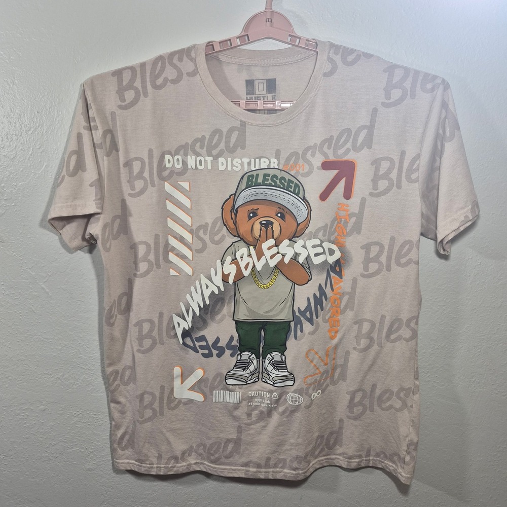 Hustle Men Bailey Apparel Blessed Bear Graphic Tee Tan 4XL Streetwear T-Shirt